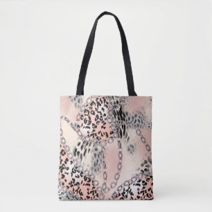 Loodpatroon, bloemen, ketting, rozen tote bag