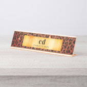 Loodpatroon bruin zwart goud metallisch monogram bureau naambordje (Voorkant)