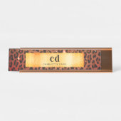 Loodpatroon bruin zwart goud metallisch monogram bureau naambordje (Voorkant)