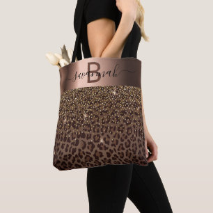 Loodpatroon bruine zwarte brons metalen naam tote bag