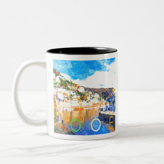 Looe - Cornwall UK Tweekleurige Koffiemok (Links)