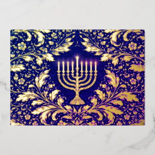 Loof botanische menorah folie feestdagenkaart