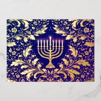 Loof botanische  menorah folie feestdagenkaart