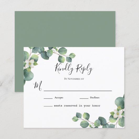 loof verlaat Eucalyptus Wedding RSVP-kaart (Voorkant / Achterkant)