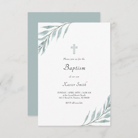 loof waterverf ontwerp Doop uitnodiging (Voorkant / Achterkant)