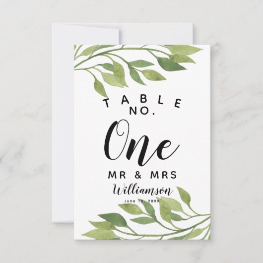 loofgroen blad Tafelnummer feest/huwelijk (Voorkant)