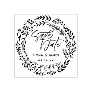 Loofkrans Borstel Schrift Save The Date Rubberstempel
