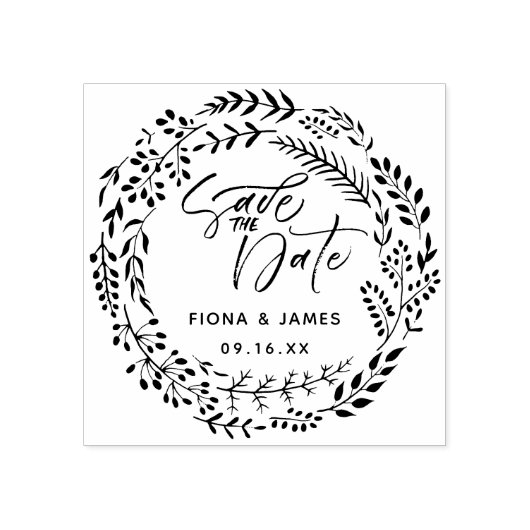 Loofkrans Borstel Schrift Save The Date Rubberstempel (Afrduk)