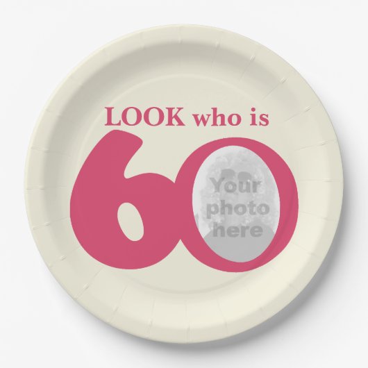 Look 60th birthday fotocrème roze papier bord (Voorkant)