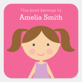 Look-Alike Meisje Brunette Ponytails Boekplaten Vierkante Sticker