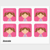 Look-Alike Meisje Brunette Ponytails Boekplaten Vierkante Sticker (Vel)