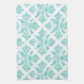 look Aqua Floral Damask, witte achtergrond Theedoek (Verticaal)