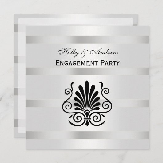 look Art Deco Plume Blk Whk Verloving Kaart (Voorkant / Achterkant)