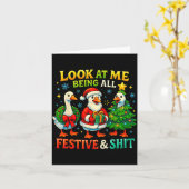 Look At Me Being All Festive Funny Goose Christmas Kaart (Gele Bloem)