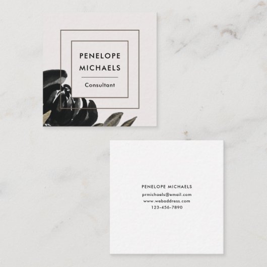  look Bloemen op Bleke grijze achtergrond Vierkante Visitekaartje (Voorkant / Achterkant)