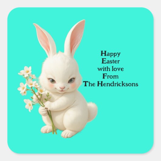 look Custom Personaliseer Paashaas Schattige Vierkante Sticker (Voorkant)