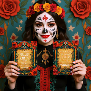 💀🎉 look Día de Muertos Party Invitation Kaart