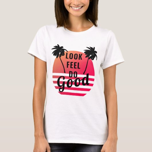 Look Feel Do Good Summer Sunset Palms Positief T-shirt (Voorkant)