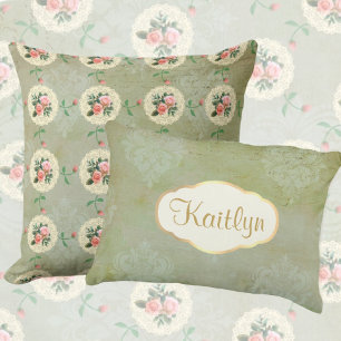 look gepersonaliseerde vervaagde groene damast accent kussen