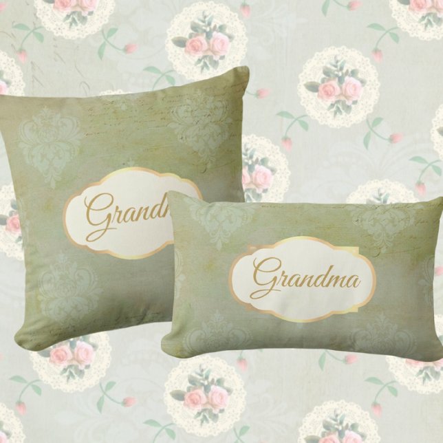  look gepersonaliseerde vervaagde groene damast kussen (A charming vintage style gift for someone special...)