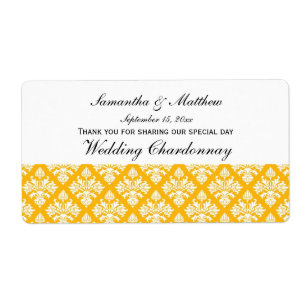  look Goldenrod & Wht Damask #3 Wijnlabel Etiket