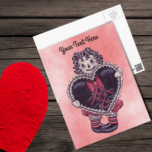  look Gothic Rag Doll Black Heart Pink Briefkaart