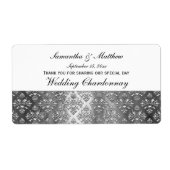  look grijs & zilveren damast #3 wijnetiket etiket (Voorkant)