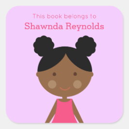 Look-like zwart meisje boekenplaten vierkante sticker
