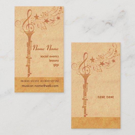  look Musical Notes Music Clarinet Band Visitekaartje (Voorkant / Achterkant)