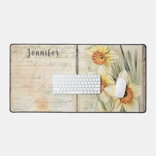  look narcissen en script. Bewerkbare naam Bureaumat (Keyboard & Muis)