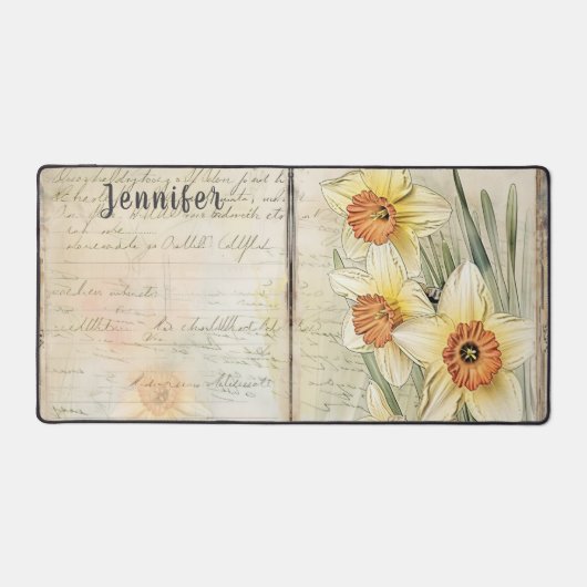  look narcissen en script. Bewerkbare naam Bureaumat (Voorkant)