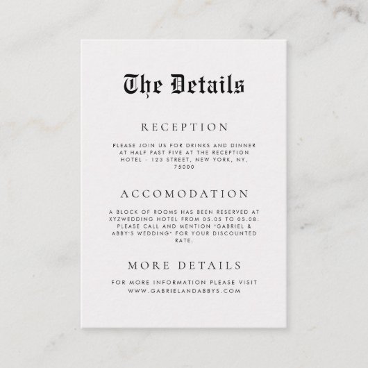  look ouderwets eenvoudige bruiloft details informatiekaartje (Voorkant)