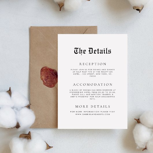  look ouderwets eenvoudige bruiloft details informatiekaartje