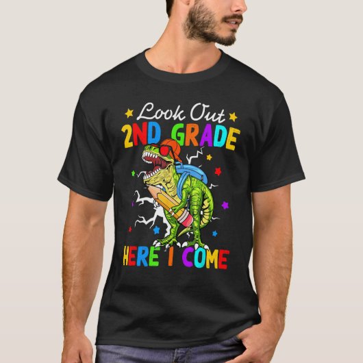 Look Out 2nd Grade Here I Come Dinosaur Kids Back  T-shirt (Voorkant)