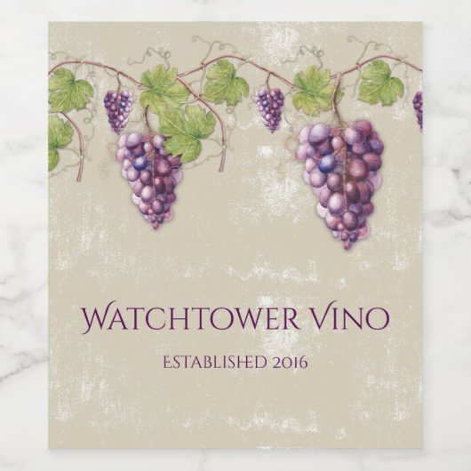  look Paarse druiven wijnstokken bladeren Wijn Etiket (Enkel label)