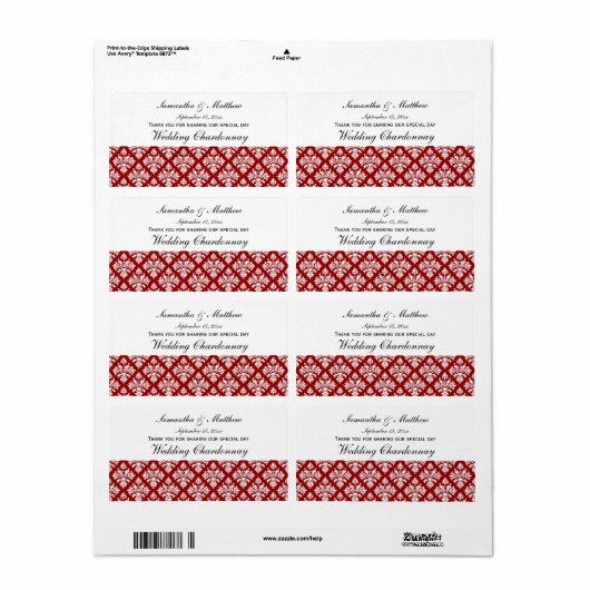  look rood & wit damask #3 wijnetiket etiket (Full Sheet)