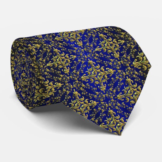  look Royal Blue & Gold Damask #2 Stropdas (Opgerold)