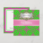 look Roze Limoen Grn Damask #3 Huwelijksuitnodigi Kaart (Voorkant / Achterkant)