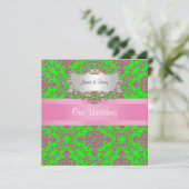 look Roze Limoen Grn Damask #3 Huwelijksuitnodigi Kaart (Staand voorkant)