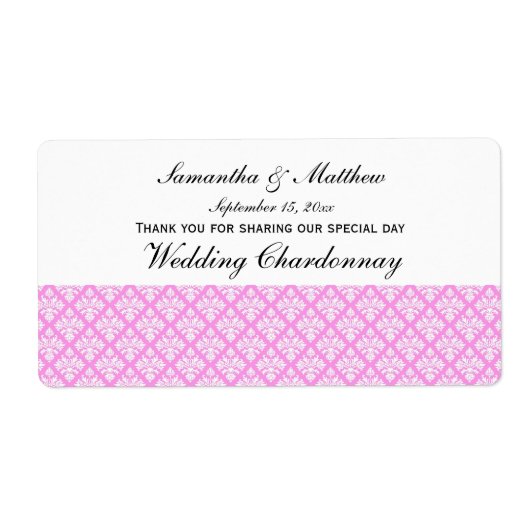  look roze & wit damask #3 wijnlabel etiket (Voorkant)