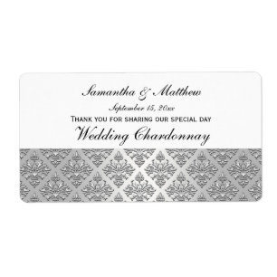 look Silver & White Damask #3 Wijnlabel Etiket