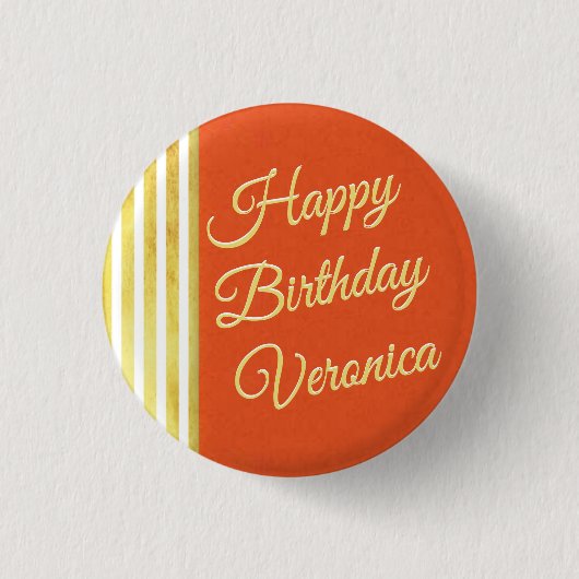 look Sinaasappel en goud personaliseren Verjaarda Ronde Button 3,2 Cm (Voorkant)