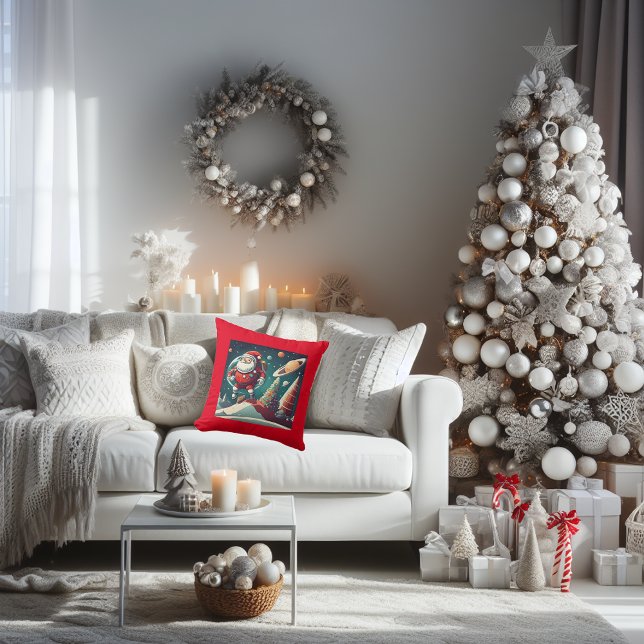  look Spaceman Sants Kussen (Vintage Santa in Space fun throw pillow.)