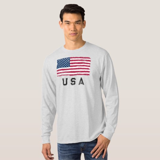  look US Flag (zwarte tekst) lange mouw T-shirt (Voorkant volledig)