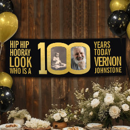 Look who 100 100th birthday party photo black gold spandoek