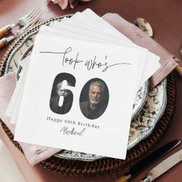 Look Who’s 60 Custom Photo Birthday Party Napkins Servet