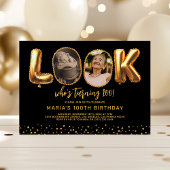 Look Who's 100 Black Gold Photo 100th Birthday Kaart