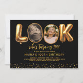 Look Who's 100 Black Gold Photo 100th Birthday Kaart (Voorkant)