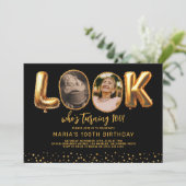 Look Who's 100 Black Gold Photo 100th Birthday Kaart (Staand voorkant)