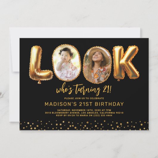 Look Who's 21 Black Gold Photo 21st Birthday Kaart (Voorkant)